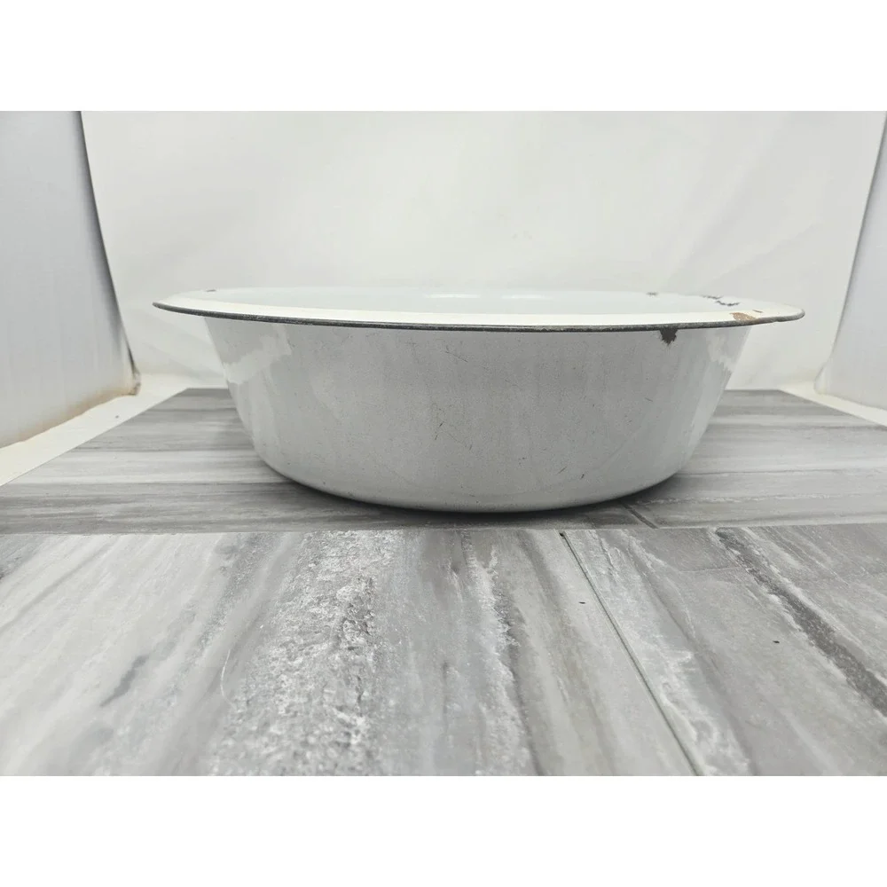 VTG White Black Enamelware Basin Bowl Antique Primitive Large 16